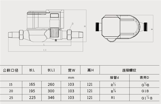 鑫騰越-IC卡智能水表外形尺寸